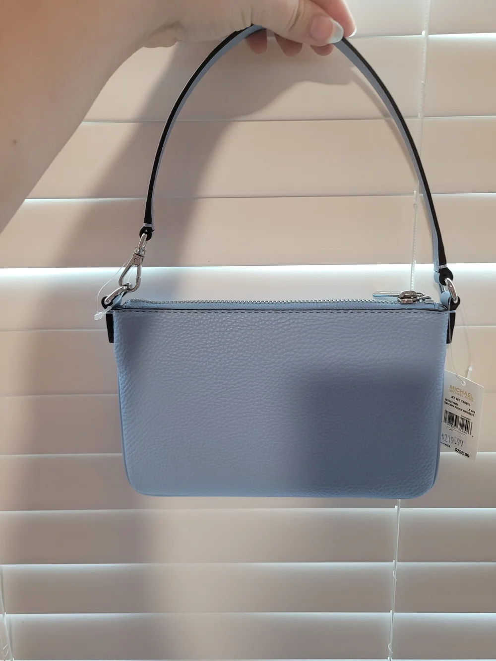 Michael Kors Light Blue Leather Mini Wristlet with Patch Accents